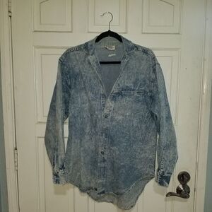 Destressed denim shirt VTG 90s COSI Men's Blue Denim M Oversized Button up